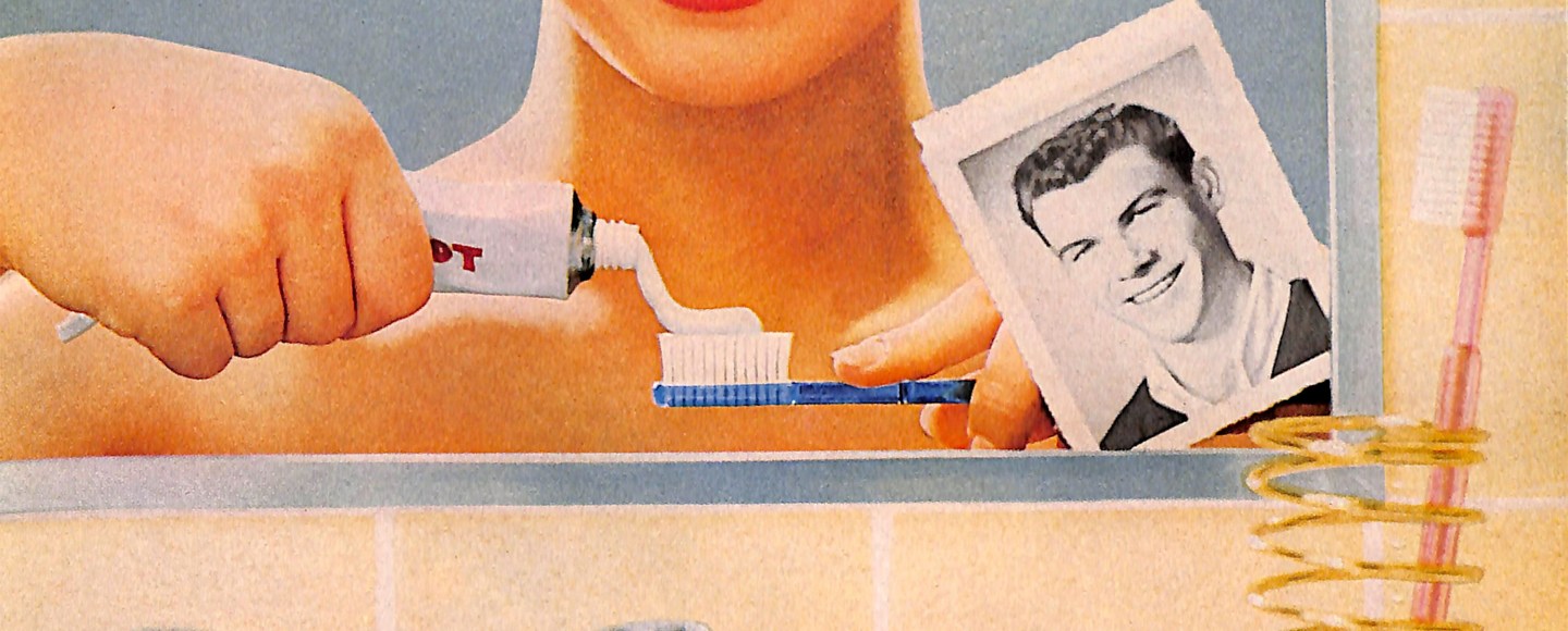 Smiling face in mirror 1960s