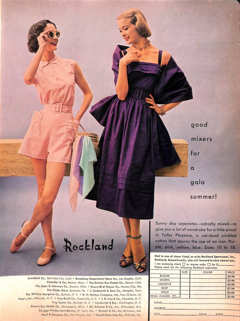 Rockland Separates ad from 1951 - Romper and Sundress with cotton stole