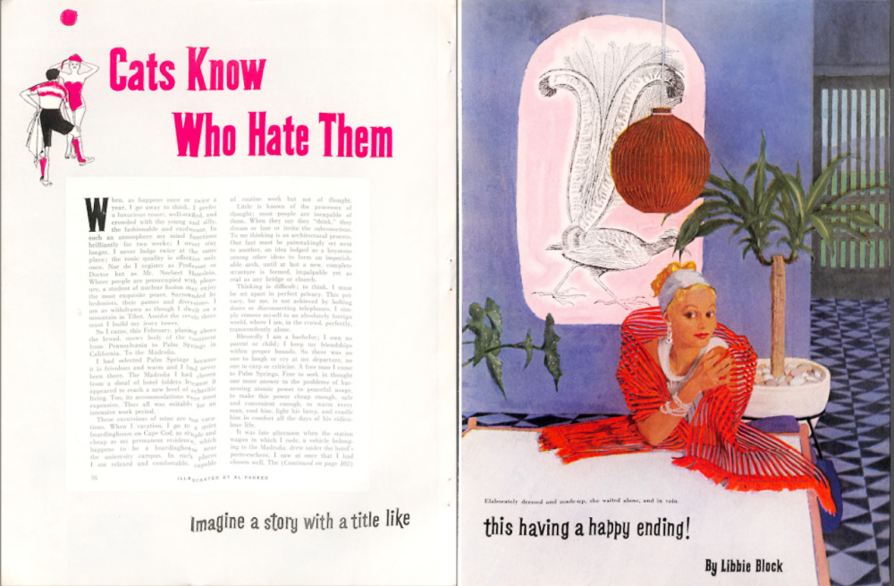 Al Parker Illustration - February 1955 Good Housekeeping - Cats Know Who Hate Them Short Story