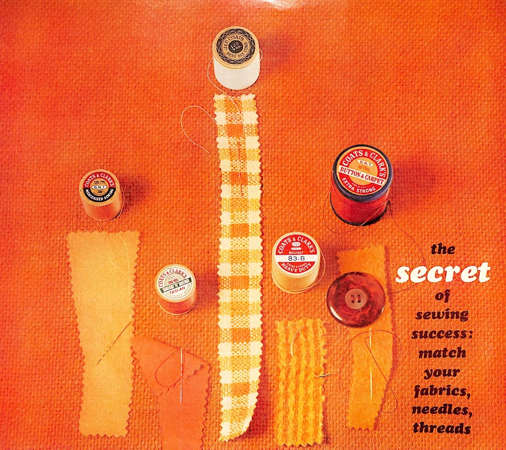 1961 Coats & Clark Ad - Fabric, Thread, and Needle Chart