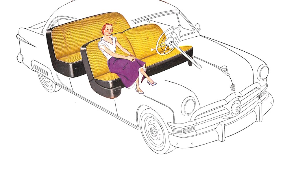 1950 Ford Crestliner Ad- Drawing of woman sitting in passenger seat - Flair Augu