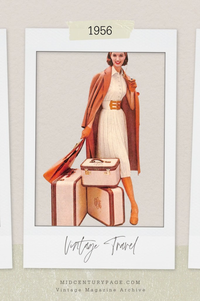 1956 image of stylish woman with monogrammed luggage - Midcenturypage.com for Mid Century Images of stylish travelers