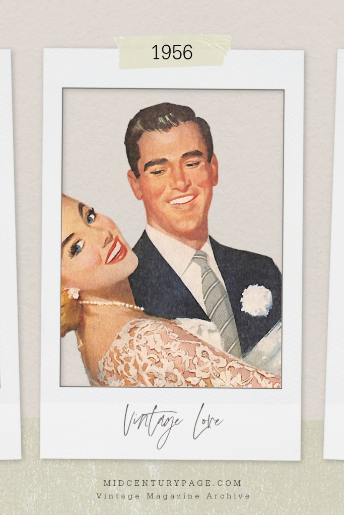Smiling Mid-century Bride and Groom - Vintage Love Illustration from MidCenturyPage.com 