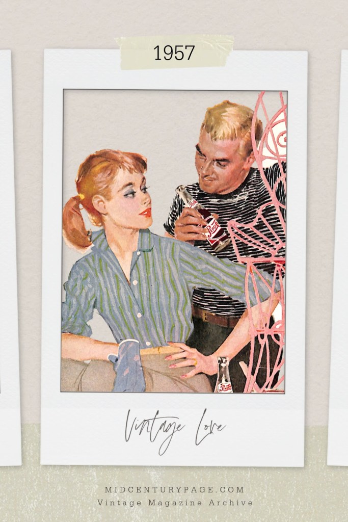 Mid-century couple having a bottle of Pepsi - Vintage Love illustration from MidCenturyPage.com