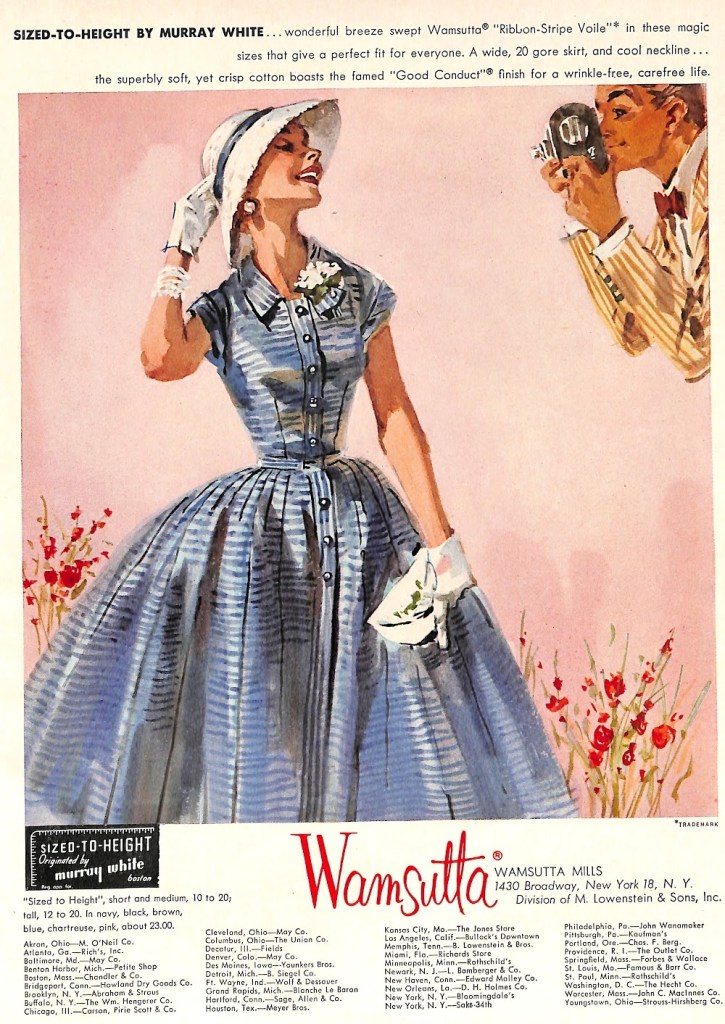 1956 Wamsutta Mills Ad - Ribbon Stripe Voile by Sized to Height by Murray White