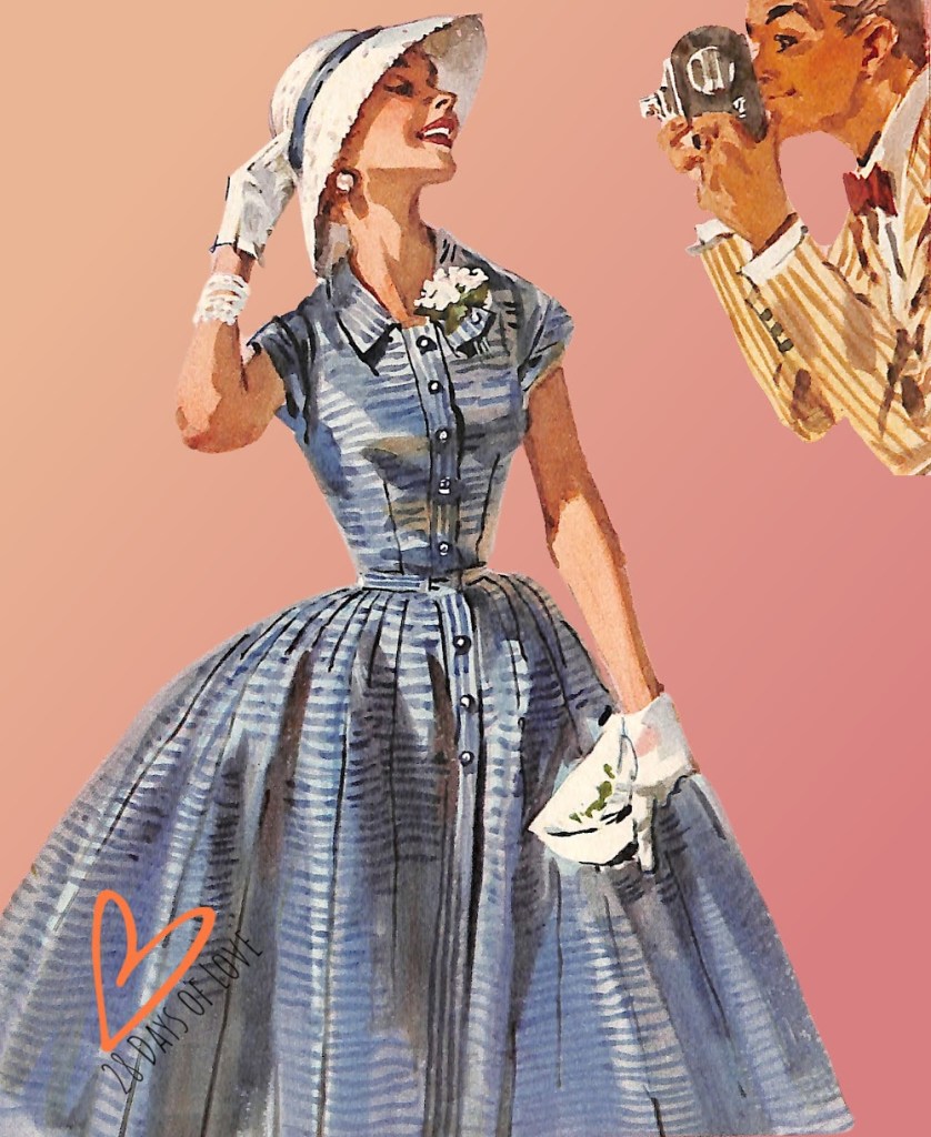 1956 Charming Couple. Woman posing, man taking picture. 