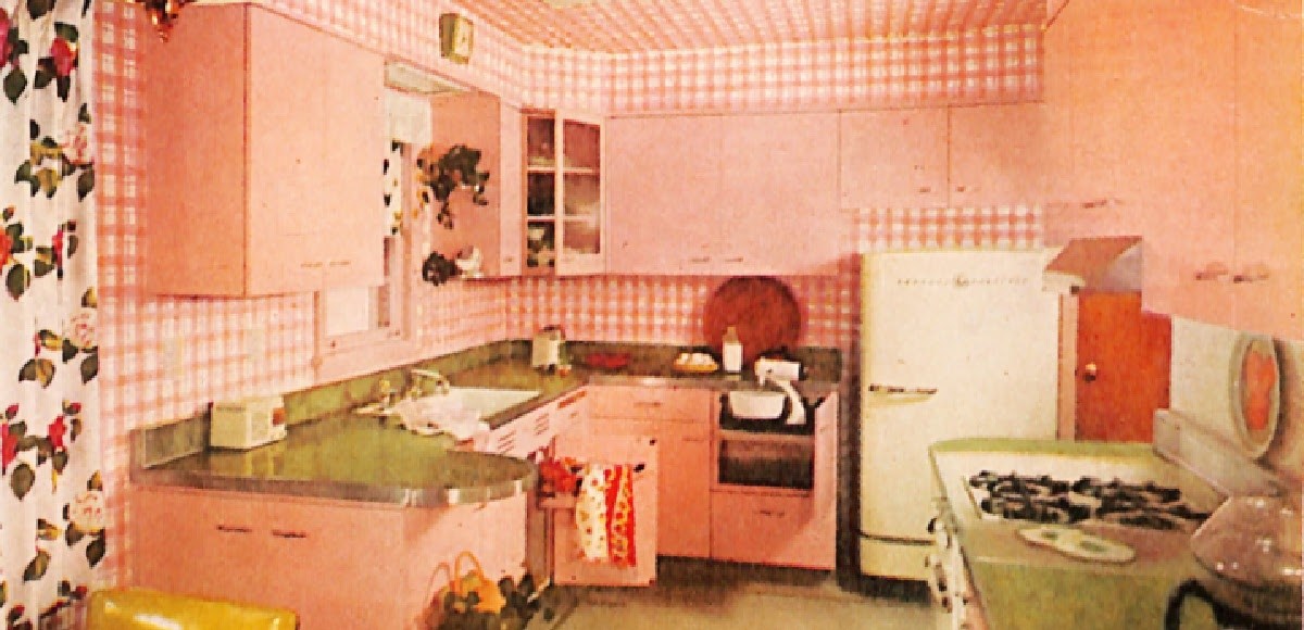 Pink on pink kitchen.